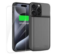 YISHDA 8500mAh Upgraded Slim Battery Case for iPhone 15 Pro Max (6.7 inch) - Protective Rechargeable Charging Case with Screen Protector, Black Portable Power Pack