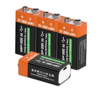 YISHDA 9V Rechargeable Lithium Batteries, 3800mWH with 2-in-1 USB C Charging Cable, high Capacity 6F22 Batteries for Smoke Alarms, Metal detectors, Microphones More（4 Pack ）