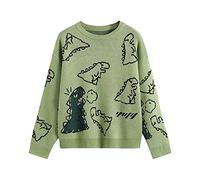 Yishengp Women´s Knit Sweater Kawaii Dinosaur Printed Sweater Round Neck Loose Long Sleeve Pullover Cute Y2K Sweatshirts (Green, Small)
