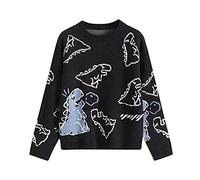 Yishengp Women´s Knit Sweater Kawaii Dinosaur Printed Sweater Round Neck Loose Long Sleeve Pullover Cute Y2K Sweatshirts (Black, Large)