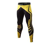 Yishengwan Mens Compression Pants Base Layer Leggings, Quick Dry Gym Tights Underwear for Workout Running Sport Training Yellow S