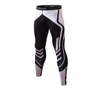 Yishengwan Mens Compression Pants Base Layer Leggings, Quick Dry Gym Tights Underwear for Workout Running Sport Training White L