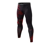 Yishengwan Mens Compression Pants Base Layer Leggings, Quick Dry Gym Tights Underwear for Workout Running Sport Training Red 3XL