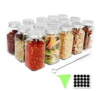 Yishik 15 Packs, 6oz Glass Spice Jars, 180ml Square Spice Bottles with Shaker Lids and Airtight Silver Caps for Kitchen Storage & DIY Crafts(20pcs Labels,1 Funnel and 1 Brush include)