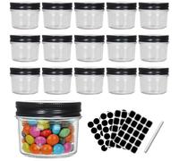 Yishik 4 oz Mason Jars with Airtight Black Lids,16 Pack Glass Canning Jars 100ml Small Kitchen Storage Jar for Jams,Fruits,Jellies,Baby Foods or Handmade desserts