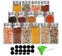 Yishik 4oz Glass Spice Jars 15 Pack,120ml Square Seasoning Bottles | Empty Spice Bottles with Silver Caps and Shaker Lids,20pcs Labels,1 Funnel and 1 Brush for Kitchen Storage
