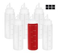 Yishik 500ml 6 Pack Squeeze Condiment Bottles with Lids,16 oz BPA Free Plastic Squeeze Sauce Bottles Needle-Nosed Squirt Bottle for Cookie Decorating,Sauces,Ketchup,Salad,DIY Crafts