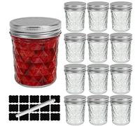 Yishik 6OZ Mason Jars with Silver Lids,12 Pack 200ml Glass Canning Jars for Preserving,Food Storage,Homemade Gift,Party&Wedding Favors