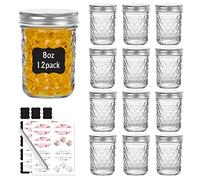 Yishik 8 oz Mason Jars with Silver Lids,12 Pack Glass Canning Jars