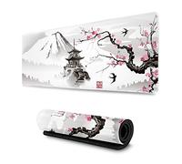 YISHOW White Cherry Blossom Branch Japanese Oversized Gaming Mouse Pad XL Pagoda Mouse Pad & Desk Pad with Stitched Edges Long Non-Slip Rubber Backing 80 x 30 cm
