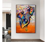 Yishui Art Painting on Canvas Colorful Elephant Abstract Street Graffiti Art Posters And Prints Wall Pictures Living Room Home Decor 80x100cm(31x43in) Frameless