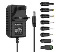 Yisica 12V 1A DC Power Supply UK Plug AC Adapter with 8 DC Plug Tips, Converter Driver AC 100-240V Supply to 12V,Converter Adapter Transformer for CCTV Camera, USB 3.0 HUB, LED Lights