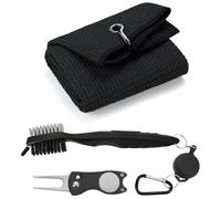 Yisica 3 in 1 Golf Cleaning Kit, Microfiber Golf Towel (60 X 40cm) with Carabiner, Club Club Brush, Golf Divot Repair Tool with Ball Marker - Golf Accessories, Ideal for Golfers