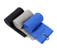 Yisica 3 Pack Microfiber Golf Towels (40x40cm) with Carabiner Clip, Convenient Golf Cleaning Towel, Waffle Pattern Tri-fold Set