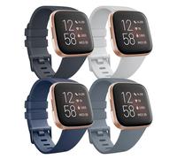 Yisica 4 Pack Sport Straps for Fitbi t Versa 2 Straps Women/Men, Soft Classic TPU Adjustable Comfortable Replacement Wristbands (Deep Blue+Light Grey+Midnight Blue+Blue Grey, Large)
