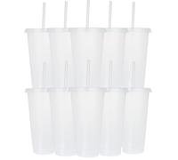 Yisituo 24 oz Reusable Plastic Cups, 10 Pack Cold Cups with Lid and Straw, Tumblers Travel Mugs for Adults and Kids Party and Beach, Pool Gatherings (10, Transparent)