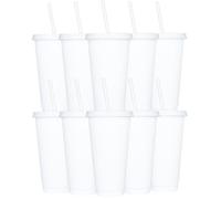 Yisituo 24 oz Reusable Plastic Cups, 10 Pack Cold Cups with Lid and Straw, Tumblers Travel Mugs for Adults and Kids Party and Beach, Pool Gatherings (10, White)