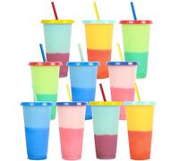 Yisituo 24oz Plastic Cups with Lids and Straws, 10 Pack Reusable Drink Cold Cups, for Parties, Travel, Slushies, and Milkshakes, Iced Coffee(10, Multicolor)