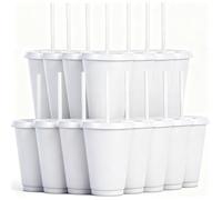 Yisituo 480ml Reusable Plastic Cups, 15 Pack of Kids Tumbler with Lid and Straw, for Cold Drinks, Iced Coffee, Travel and Smoothies (15, White)