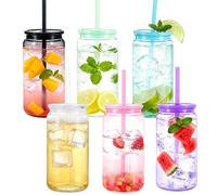 Yisituo 500ml Plastic Cups with Lids and Straws, Reusable Iced Coffee Cups, BPA Free for Smoothies, Hot/Cold Drinks, Cola, Juice, Soda, 6 Pack (6, Candy)