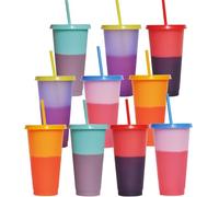 Yisituo 710ml Drink Cups with Lids and Straws, 10 Pack Reusable Colour Changing Plastic Party Cups, for Parties, Travel, Slushies, and Milkshakes, Iced Coffee(10, Colorful)