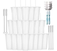Yisituo 710ml Reusable Plastic Cups, 10 Pack Cold Cups with Lid and Straw, Tumblers Travel Mugs for Adults and Kids Party and Beach, Pool Gatherings (20, Glitter Clear)