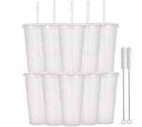 Yisituo 710ml Reusable Plastic Cups, 10 Pack Cold Cups with Lid and Straw, Tumblers Travel Mugs for Adults and Madam Party and Beach, Pool Gatherings (10, Transparently)
