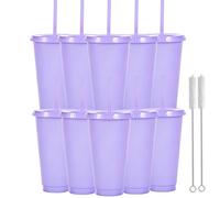 Yisituo 710ml Reusable Plastic Cups, 10 Pack Cold Cups with Lid and Straw, Tumblers Travel Mugs for Adults and Madam Party and Beach, Pool Gatherings (10, Light Purple)