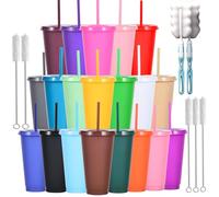 Yisituo 710ml Reusable Plastic Cups, 20 Pack Cold Cups with Lid and Straw, Tumblers Travel Mugs for Adults and Madam Party and Beach, Pool Gatherings (20, Rainbow)