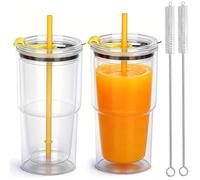 Yisituo Coffee Travel Mug, 2 Pack 480ml Reusable Plastic Cups, Drink Cups with Lids and Straws, Insulated for Hot & Cold Drinks, Car Cup Holder Compatible (2, Yellow)