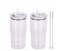 Yisituo Coffee Travel Mug, 2 Pack 480ml Reusable Plastic Cups, Drink Cups with Lids and Straws, Insulated for Hot & Cold Drinks, Car Cup Holder Compatible (2, Clear)
