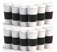 Yisituo Plastic Coffee Cups with Lids, 12 Pack 480ml Reusable Tumblers for Adults, for Hot & Cold Drinks, Microwaveable Travel Mugs (12, White)