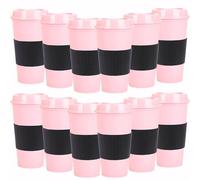 Yisituo Plastic Coffee Cups with Lids, 12 Pack 480ml Reusable Tumblers for Adults, for Hot & Cold Drinks, Microwaveable Travel Mugs (12, Pink)