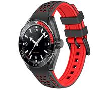 YISIWERA Durable Rally Racing Two Tone Curved Ends Rubber Silicone Watch Bands 20mm 22mm Universal Stitch Watch Strap for Men Women Stainless Steel Buckle, Black Top-Red Bottom&Black Buckle