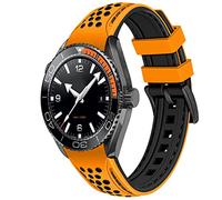 YISIWERA Durable Rally Racing Two Tone Curved Ends Rubber Silicone Watch Bands 20mm 22mm Universal Stitch Strap Stainless Steel Buckle, Orange Top-Black Bottom&Black Buckle (YSRUTONE2022)