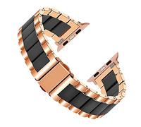 YISIWERA Rose Gold Stainless Steel Watch Band Black Ceramic Strap for Apple Watch 42mm 44mm 45mm iWatch 7 6 5 4 3 2 1 SE