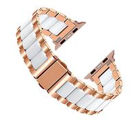 YISIWERA Rose Gold Stainless Steel Watch Band White Ceramic Strap for Apple Watch 42mm 44mm 45mm iWatch 7 6 5 4 3 2 1 SE