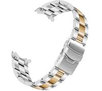 YISIWERA Stainless Steel Curved End Watch Band Replacement Double FlipLock Buckle Metal Watch Strap Bracelet for Men Women, 3 Flat-Silver Gold, 22 mm, Classic