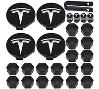 YISIZES Aero Wheel Cap Kit, Tesla Wheel Hub Center Covers Lug Nut Caps for Tesla Model 3, Model Y, Model S, Model X, Silver Logo