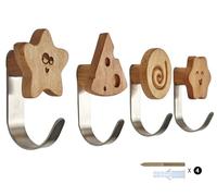 Yisiziyo Solid Wood Decorative Hooks, Cute and Fun Wall Hooks for Kid's Rooms, Equipped with Stainless Steel Key Hook, with a Load Capacity of 10lb, 4-pcs