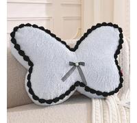 YISLEND Butterfly Shaped Throw Pillow, 15.7 Inch French Retro Butterfly Decorative Pillows with Pom Pom Trim, Soft Plush Pillow for Couch, Sofa,Bedroom Living Room Accents (Blue)