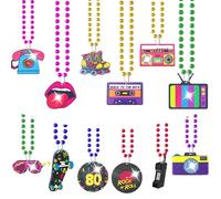 yisncka 24 Pcs 80s Beaded Necklaces Metallic 12 Styles Neon Beads Glow Party Disco Necklaces Bulk Colorful Rock Music Decor for 80s Rock Disco Music Theme Party Supplies