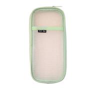 YISONHONDA Pencil Case Small Grid Mesh Pen with Zipper Clear Makeup Color Pouch Cosmetics Bag Multi-Purpose Travel School Teen Girls Transparent Stationary Office Organizer Box for Adlut-Green