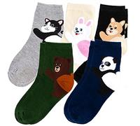 Yisowank 5 Pairs Women's Panda Socks Cute Animal Socks Cotton Socks Cat Dog Rabbit Bear Design, Mixed Color