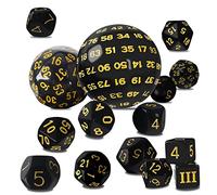 Yisscen Polyhedral Dice Set, 15-Piece Acrylic Dice in Black with Gold, Ideal for D&D, Pathfinder, Board Games