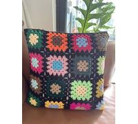 YISSEN RISEON Granny Square Pillowcase Colorful Crocheted Pattern Throw Pillow Cover Crochet Cushions Cover for Couch Sofa Chair Boho Home Decor gift-15.7 x 15.7 inches (Dark Brown)