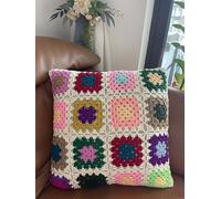 YISSEN RISEON Granny Square Pillowcase Colorful Crocheted Pattern Throw Pillow Cover Crochet Cushions Cover for Couch Sofa Chair Boho Home Decor gift-15.7 x 15.7 inches (White)