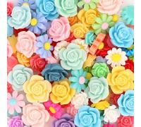 YISSION 100 Pcs Vibrant Flatback Resin Flower Charms for DIY Crafts, Multi-Use Flower Cabochons Charms for Jewelry Making, Slime Charm for Hair Clips Bracelet Phone Case Decor (Style 1), Resin, No