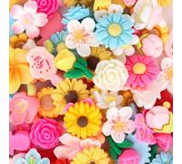 YISSION 100 Pcs Vibrant Flatback Resin Flower Charms for DIY Crafts, Multi-Use Flower Cabochons Charms for Jewelry Making, Slime Charm for Hair Clips Bracelet Phone Case Decor (Style 2), Resin, No