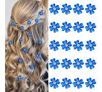YISSION 20 Pcs Mini Dark Blue Flower Hair Clips with Rhinestone Cute Hair Pins Decorative Hair Clips Wedding Hair Barrettes Bridal Hair Accessories for Girls Women
